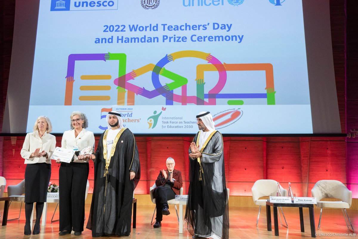 Dr. <a href="/RimaKarami/">Rima Karami</a>, TAMAM project director, received the <a href="/UNESCO/">UNESCO 🏛️ #Education #Sciences #Culture 🇺🇳</a> Hamdan #Prize for Teachers Development. The international jury selected TAMAM since it empowers #educators to be advocates and leaders of educational #change at the local level. 
<a href="/AUB_Lebanon/">American University of Beirut</a> <a href="/fas_aub/">Faculty of Arts and Sciences at AUB</a> 
#lebanon #unesco