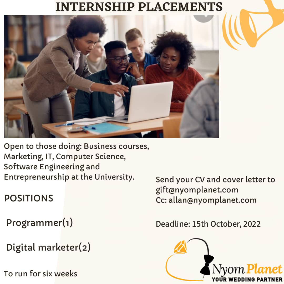 NyomPlanet's tweet photo. Internship placements are available, especially for those still in years 2 and 3
If you're qualified, please send your CV to gift@nyomplanet.com 
cc: planner@nyomplanet.com

#internship #itintern #digitalmarketing #University #interns #digitalintern #uganda #intershipsinUganda https://t.co/3Er4TpODDl