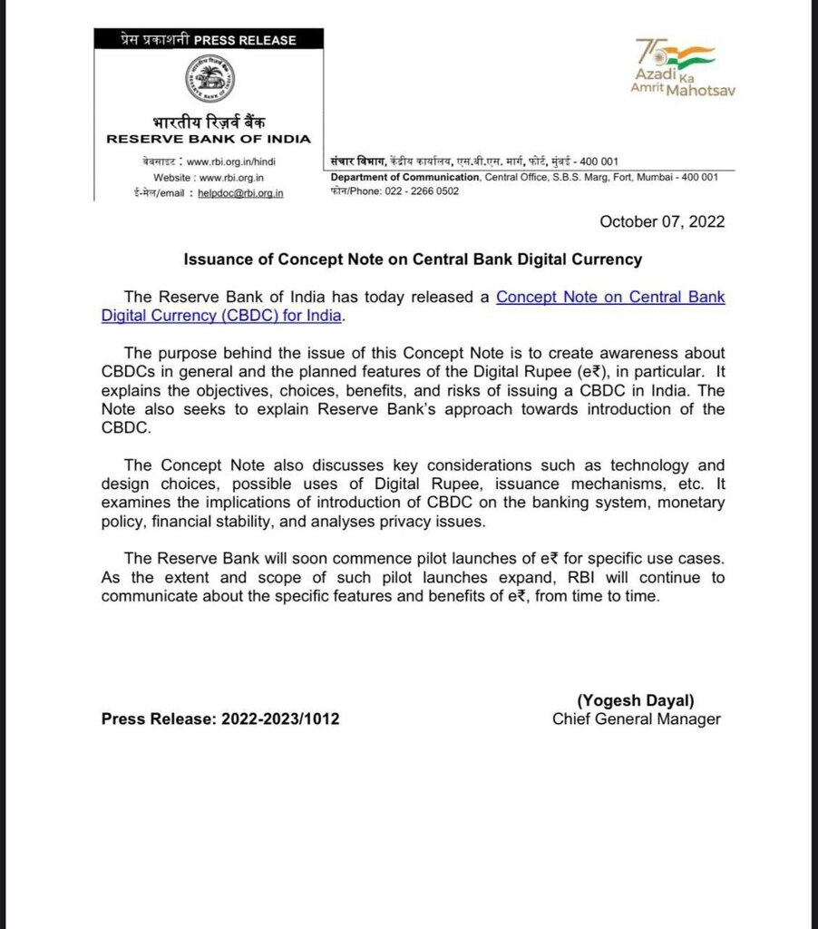 ICScommunity's tweet photo. RBI will start the pilot launch of Digital Rupee (e₹) based on CBDC Concepts.

Subscribe at https://t.co/rrs2VXyZWd https://t.co/d94B8RxYSw