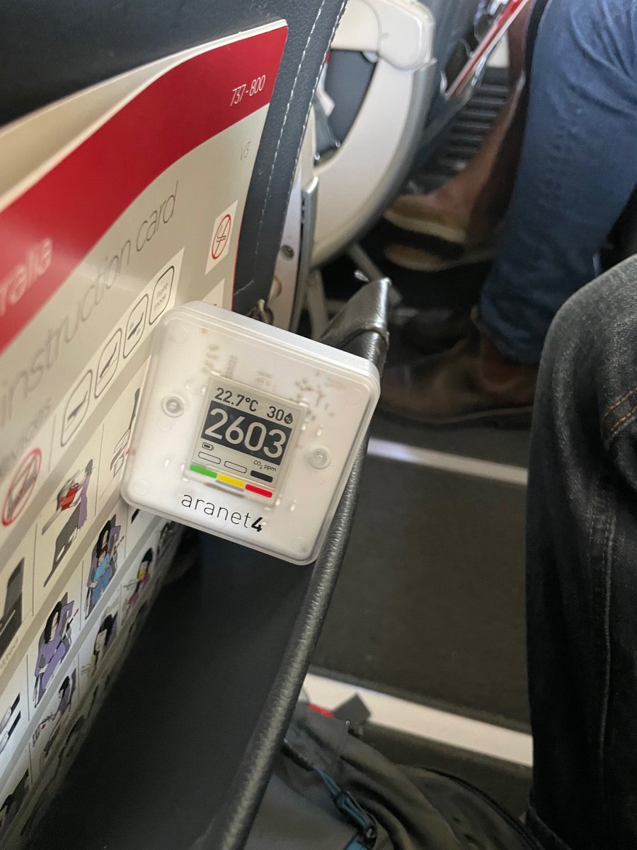 stevesnowHCI's tweet photo. @VirginAustralia needs #studyfresh! A whopping 2,603ppm of CO2 recorded on the decent into Cairns from Bris this morning. While flight averaged >1,800ppm. @RealOzSAGE scientists specify >1500ppm as high risk of COVID transmission. https://t.co/iaRU0QWE5j