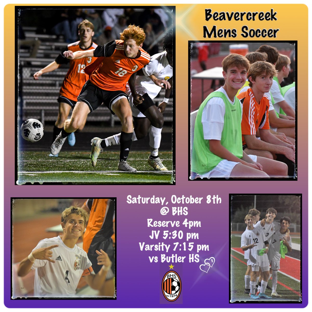 🧡🤍🖤 ⚽️ Saturday is Game Day vs Vandalia Butler High School….Fans please wear Purple or Gold to the game as The Beavercreek High School Soccer Community helps to continue the legacy of Kayla Anderson. 💜💛⚽️