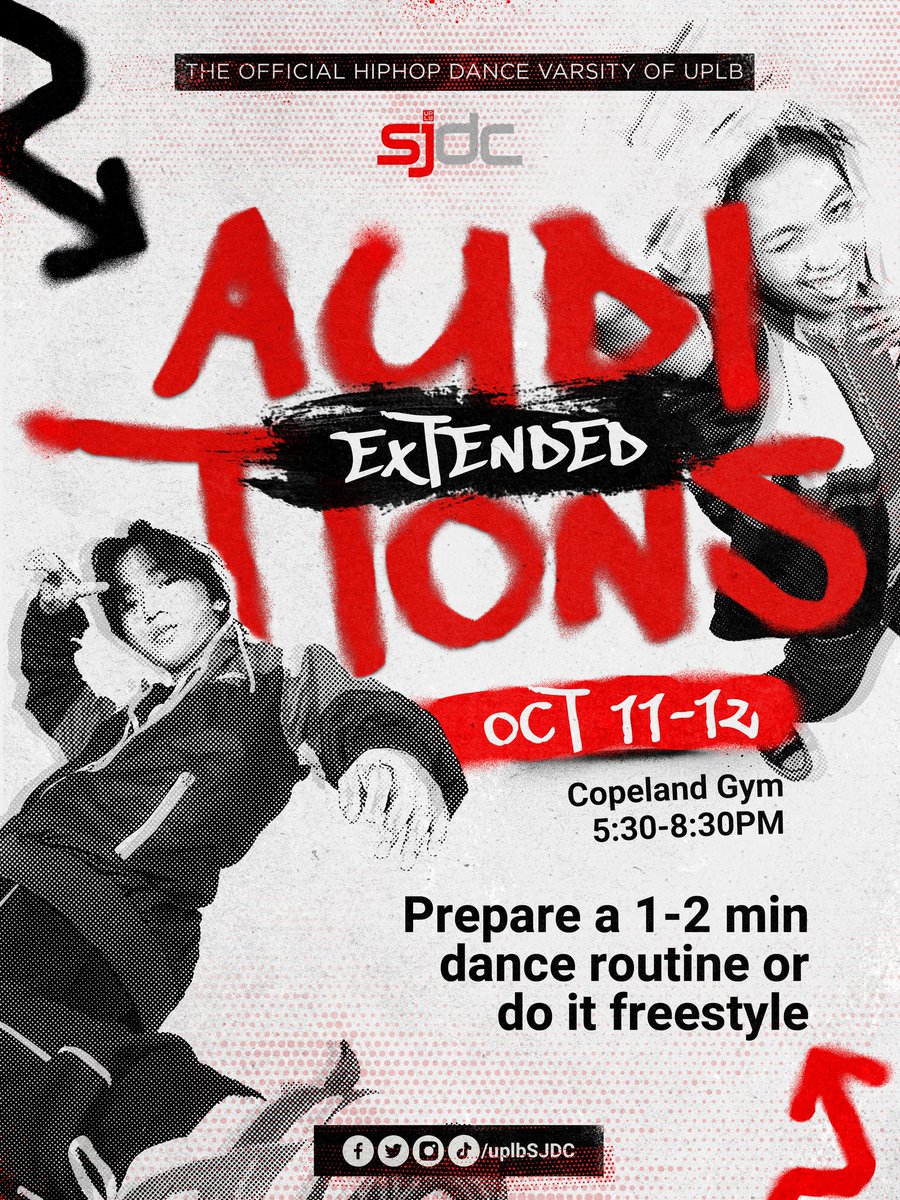 uplbSJDC's tweet photo. Your eyes aren't playing tricks on you! 👀 

Yes, we DO have our auditions EXTENDED NEXT WEEK, October 11-12 at the Copeland Gymnasium! 

👉🏼 Just prepare a 1-2 minute dance routine, or do it freestyle! 

(1/2)
#UPLBSJDC
#DareToMove https://t.co/U1nIX7tRPx