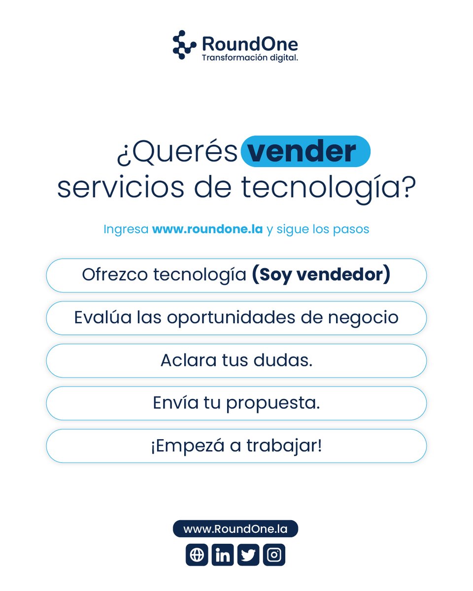 ¿Cómo podés vender tus servicios de Tecnología? Si estás buscando un lugar fiable para ofrecer tu tecnología, Round One es tu respuesta.

roundone.la
#transformaciondigital #software #serviciosdigitales #roundone #automatizacion