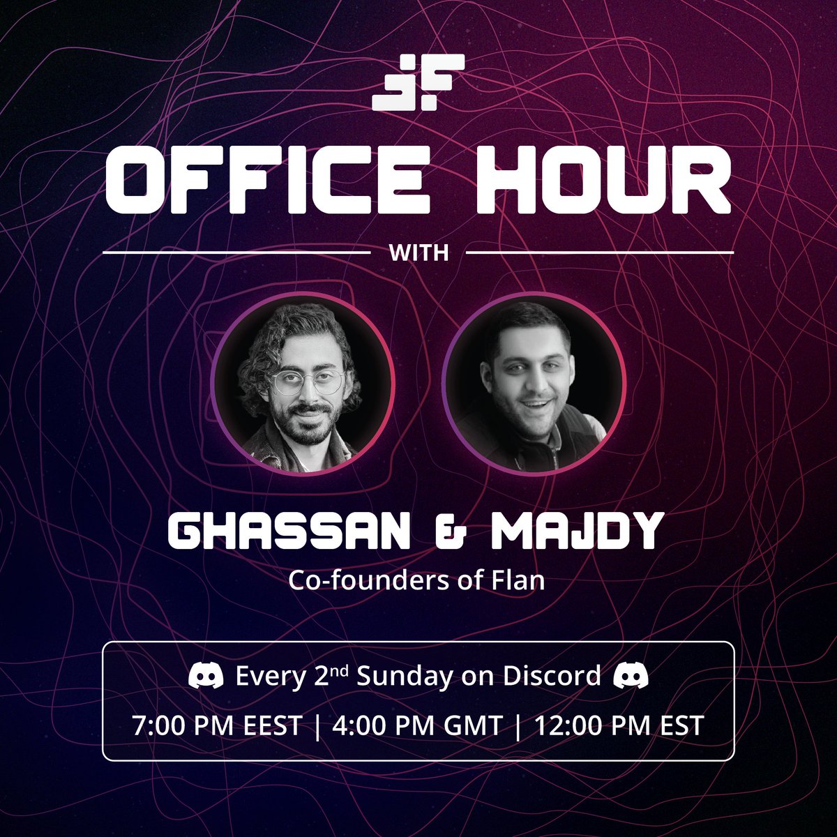 FlanApp's tweet photo. 🚨 Happening this Sunday! Join our Office Hour, on the 9th of October at 7pm EEST! Ask our Co-founders @GhassanMurad_ &amp; @MajdyMiqdady any questions you might have😎! Link to the event: https://t.co/Kv6KWgyIGb 
#freelancedesigner #businessowners #startups https://t.co/J1DYxmoRKC