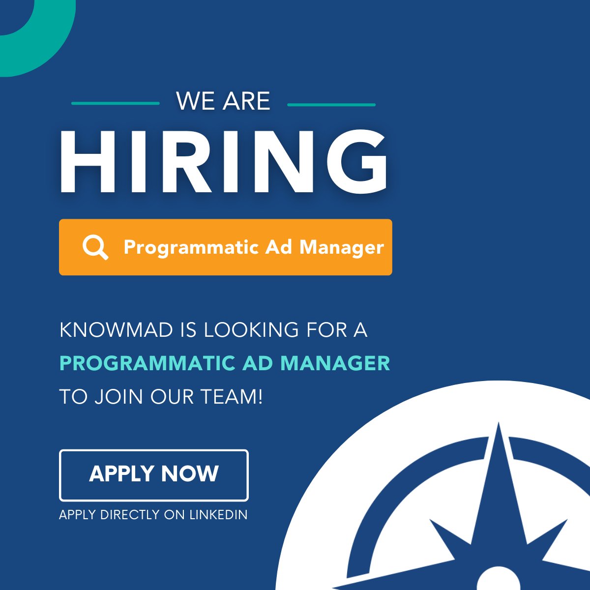 Knowmad is hiring!

Are you looking to join a talented team and help provide exceptional service to our customers?

If you or someone you know would make a great fit for our open Programmatic Ad Manager position, let us know! Apply directly on LinkedIn:
hubs.la/Q01nN7qz0