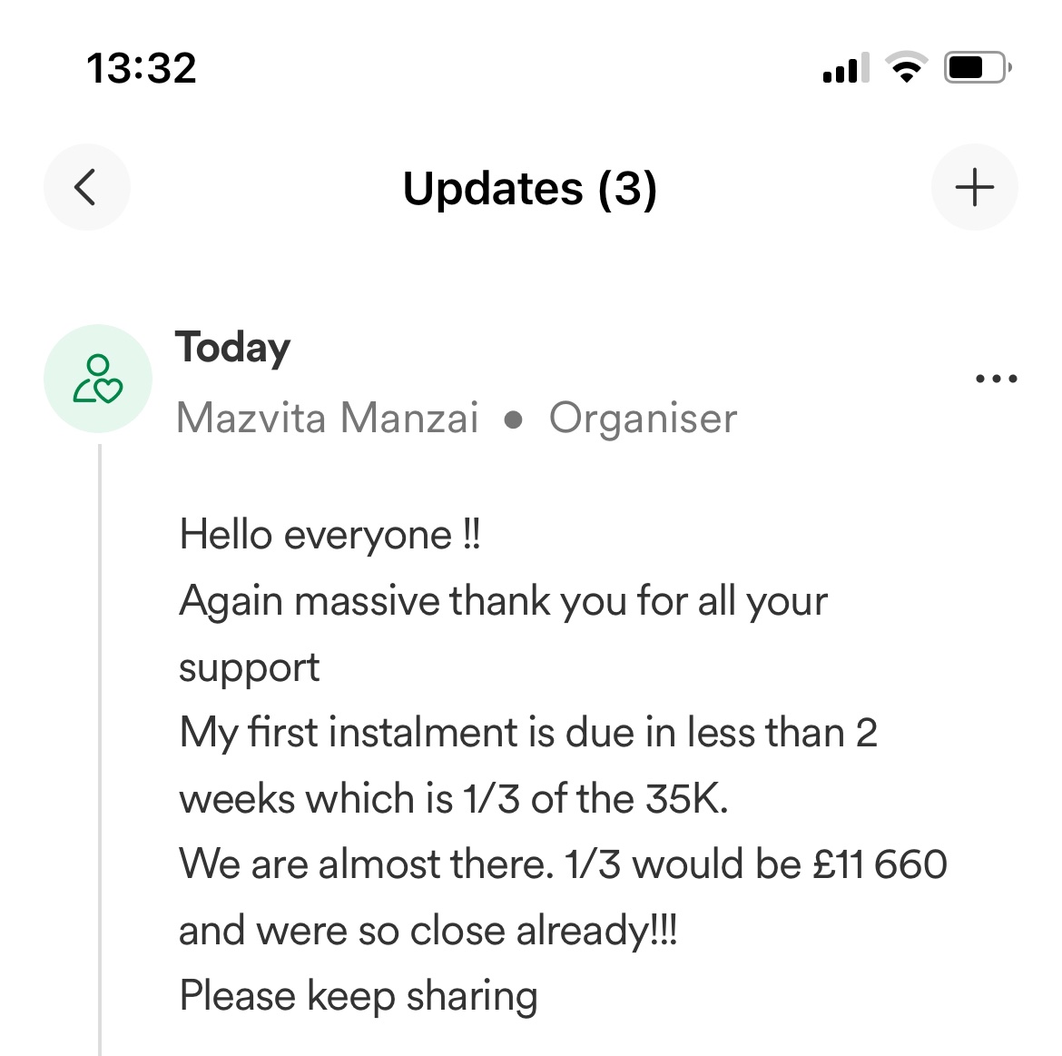 MazvManzai's tweet photo. Update: deadline for 1st instalment fats approaching <2 weeks to go.
We’re almost there! Need 1/3 of 35K for first instalment > £11 660
Follow link https://t.co/iNpQtt8HiB
#Cardiff #Medical #student #NHS #GoFundMe #donate #fundraiser 
#Wales #Zimbabwe https://t.co/OED6gKqQYV