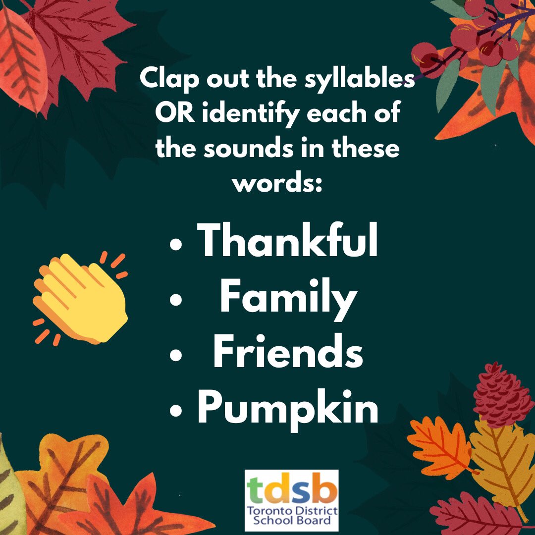 TDSB_SLP's tweet photo. We hope everyone has a wonderful Thanksgiving weekend! ๐๐๐ฆ๐ฅง Here are some themed activities to share and try with your friends and family!
โ โ โ โ โ โ โ โ โ
#tdsb #tdsbslp #speechpathology #slp #thanksgiving #languageactivities https://t.co/5tzUuXnFS7