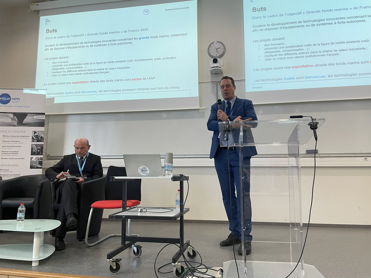 JCLarsonneur's tweet photo. Une partie de notre avenir se joue au fond des mers ! Heureux d’accompagner le lancement des appels à projets « Grands fond marins » dans le cadre de #France2030 à @ENSTABretagne. @Bpifrance @PoleMerBA @regionbretagne @shom_fr #innovation @SGMer @MerGouv #CORIMER https://t.co/oRzc6G566G