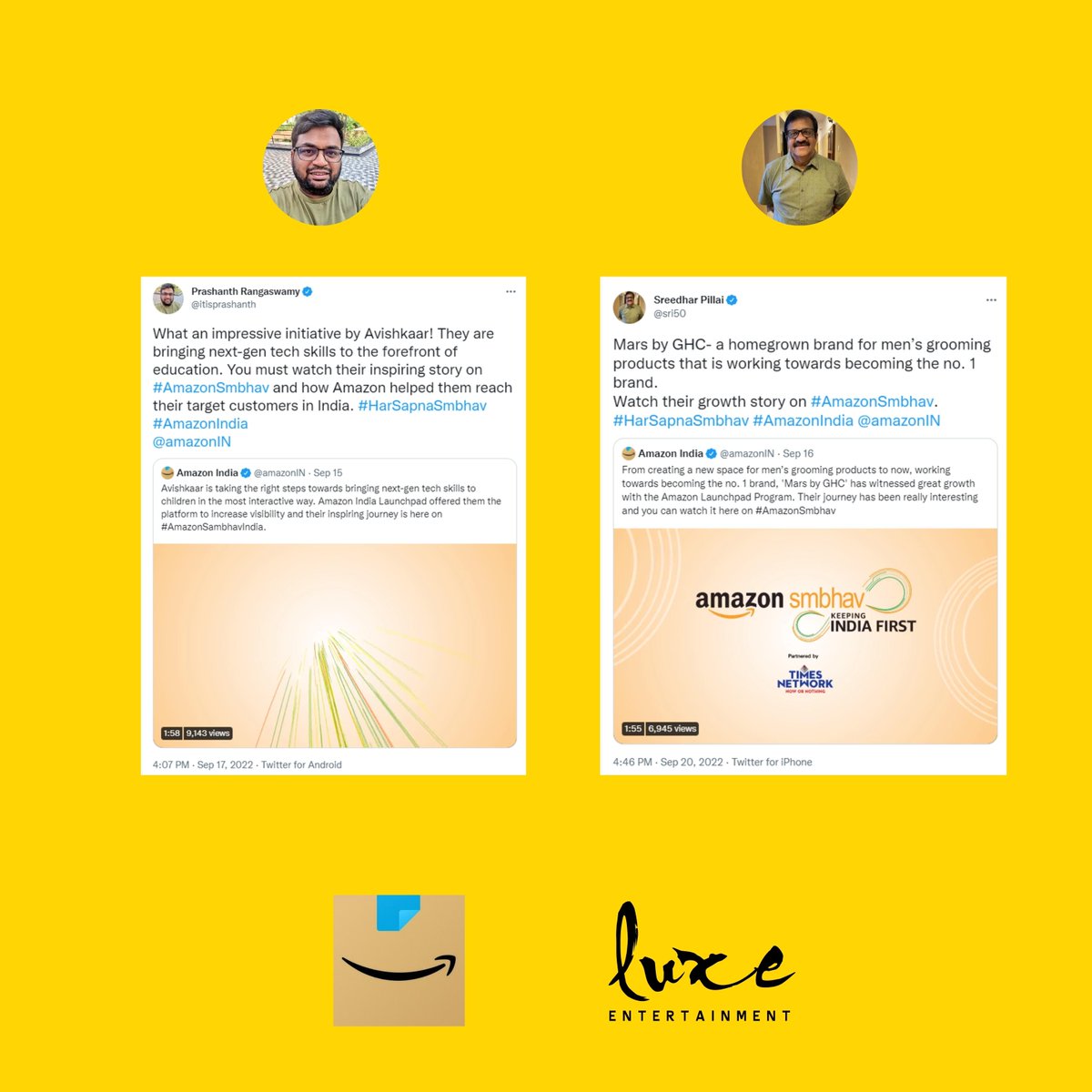 Luxe Entertainment (@luxeentin) on Twitter photo A recent collaboration with <a href="/amazonin/">Amazon India</a> for a simple content amplification with <a href="/itisprashanth/">Prashanth Rangaswamy</a>, <a href="/sri50/">Sreedhar Pillai</a> & <a href="/Bhavna__B/">Bhavna Balakrishnan</a> on Twitter & Instagram & filter amplification with Gabriella Charlton on Instagram. A recent collaboration with <a href="/amazonin/">Amazon India</a> for a simple content amplification with <a href="/itisprashanth/">Prashanth Rangaswamy</a>, <a href="/sri50/">Sreedhar Pillai</a> & <a href="/Bhavna__B/">Bhavna Balakrishnan</a> on Twitter & Instagram & filter amplification with Gabriella Charlton on Instagram.