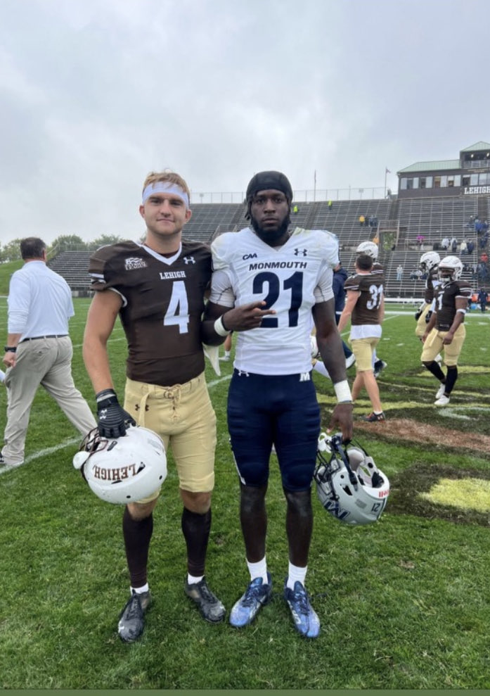 Our HMHS football family continues to be proud of Johnny Foley (Lehigh) and Davis Smith (Monmouth)! Last weekend they were competitors…yet remain teammates for life! We walk together forever! TWW!