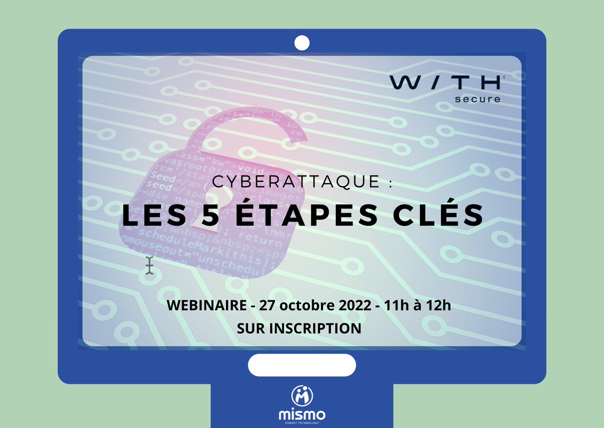 Vous avez déjà été visé ? Vous avez la crainte d’en subir une un jour ?  Inscrivez-vous à notre #webinaire en partenariat avec <a href="/WithSecure_FR/">WithSecure France</a> 

S'inscrire ici 👉 lnkd.in/eJUT6ZA3 

#cybermois #cybersecurite #cyberattaque