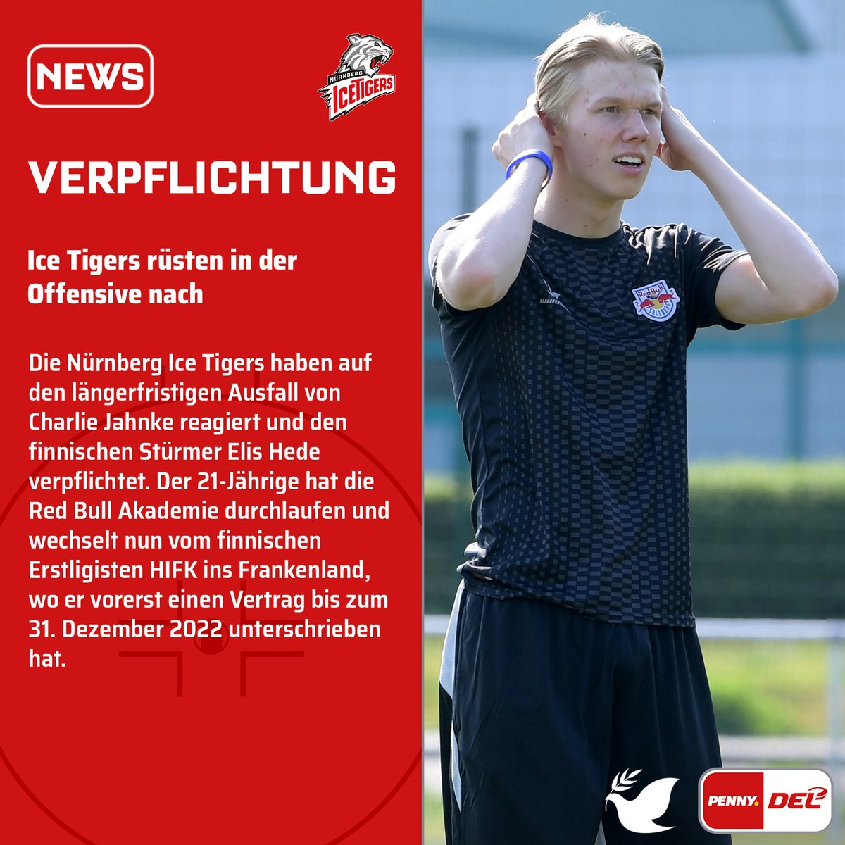 DELoffiziell's tweet photo. Die @Ice_Tigers haben den finnischen Stürmer Elis Hede verpflichtet. Der 21-Jährige hat die Red Bull Akademie durchlaufen und wechselt nun vom finnischen Erstligisten HIFK ins Frankenland, wo er vorerst einen Vertrag bis zum 31. Dezember 2022 unterschrieben hat. #PENNYDEL https://t.co/MHYuThUnZM