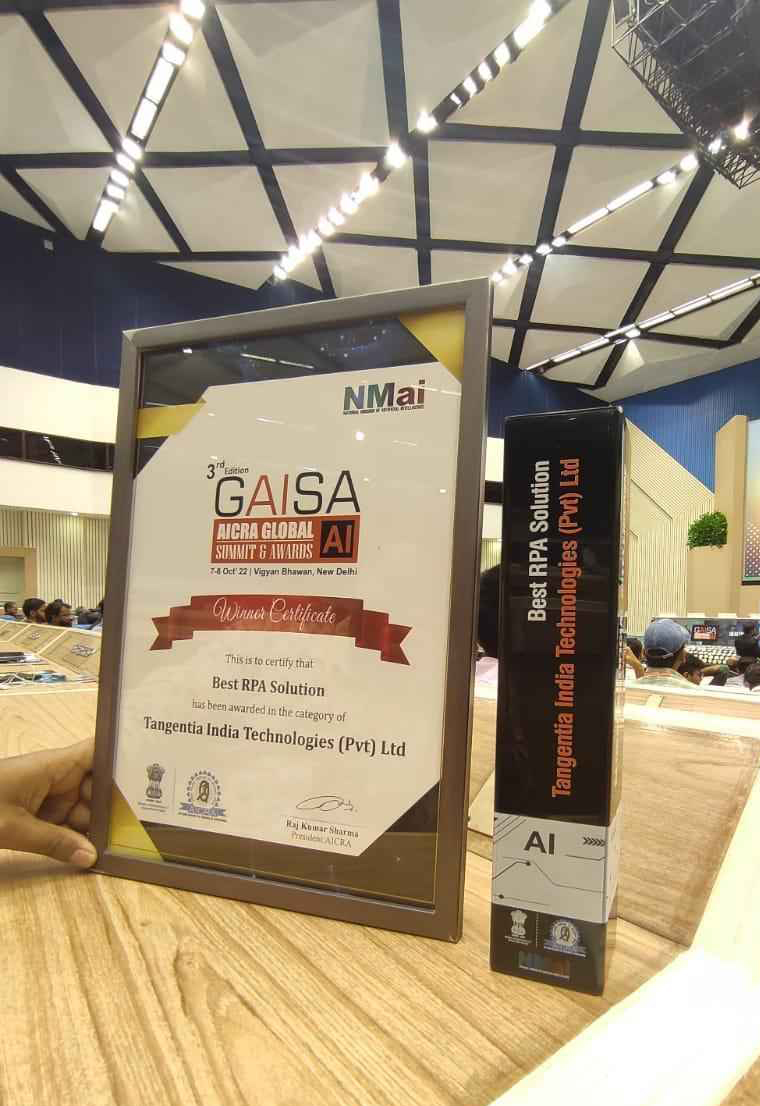 TangentiaInc's tweet photo. #Tangentia won Best #RPA Solutions at the third edition of #GAISA-Global Artificial Intelligence Summit, focused on the prominence of #AI in human lives & business industries where
We are proud of our team and elated to have received this award.
#award #thefutureisautonomous https://t.co/OvugfRu0DA