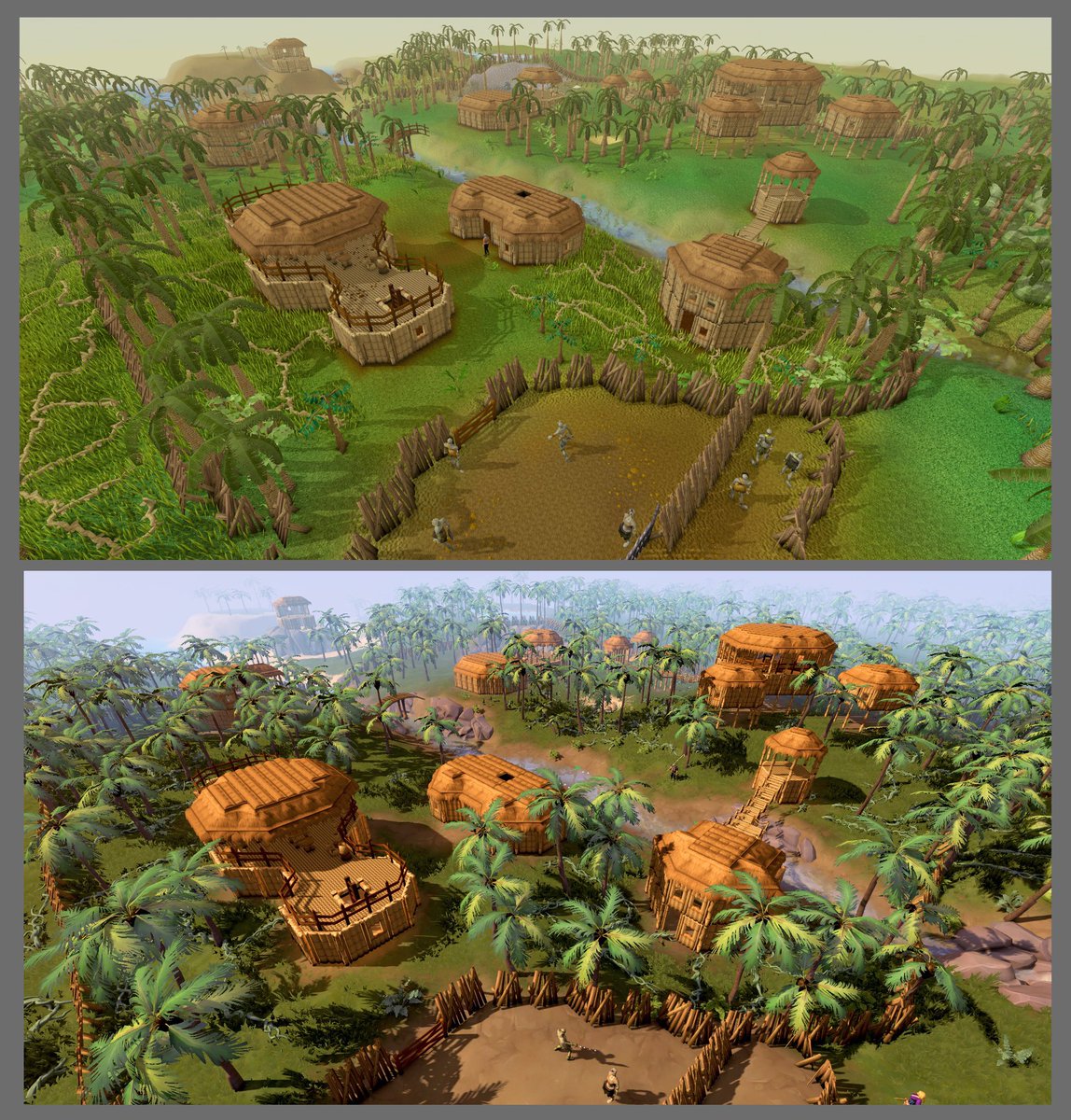 Just a few before & after shots of the gamejam Karamja update, still a couple of things I’d like to mess with but overall happy with the progress 😊 (some deforestation might be in order)