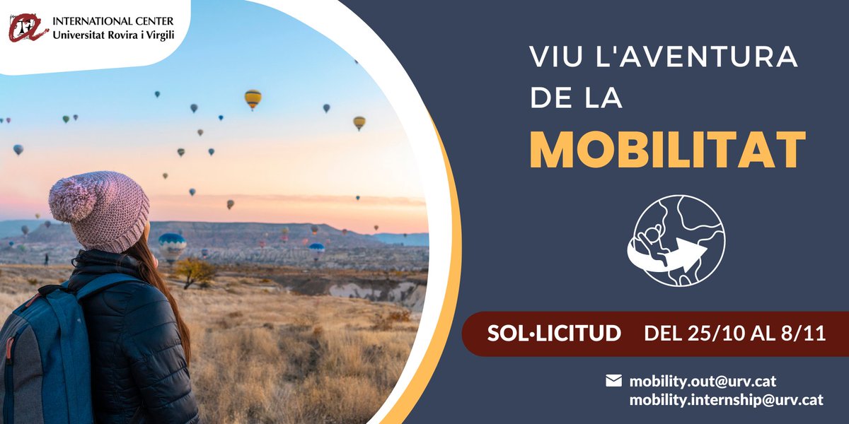 Oportunitats de mobilitat per estudiants URV
🗓️Divendres, 14 d'octubre - 13.30 h
📍Aula Magna - Campus Catalunya URV
(també es pot seguir via Teams)
+info: events.urv.cat/event_detail/8…