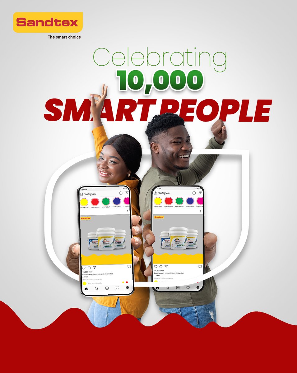 10,000 followers! Thank you! 🎉🎉🎉

#Sandtex #sandtexpaint #SmartChoice #ShowYourSabi #TheSmartChoice #SandtexSmart
#MakeTheSmartChoice #BeSandtexSmart #AffordableQualityPaint #GetSandtex #GetSmart