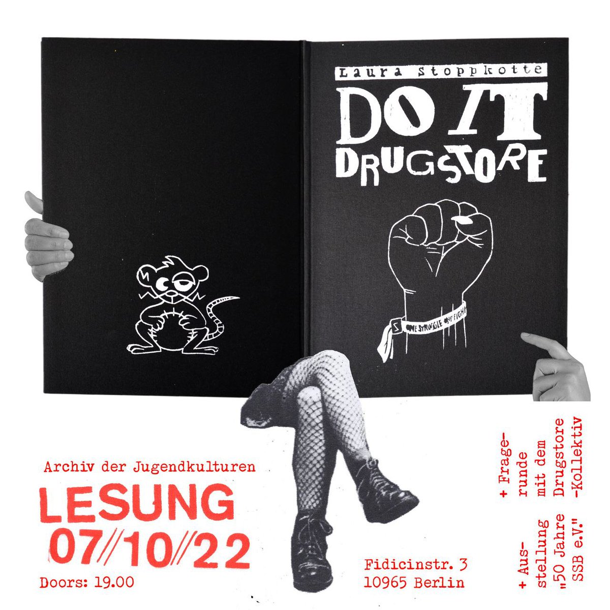 DO IT Drugstore! Lesung & Ausstellung, HEUTE 07.10.'22, ab 19 Uhr im Archiv der @Jugendkulturen . Eintritt frei! Ankündigungstext: drugstore-berlin.de/2022/10/07/do-… #drugstorelebt