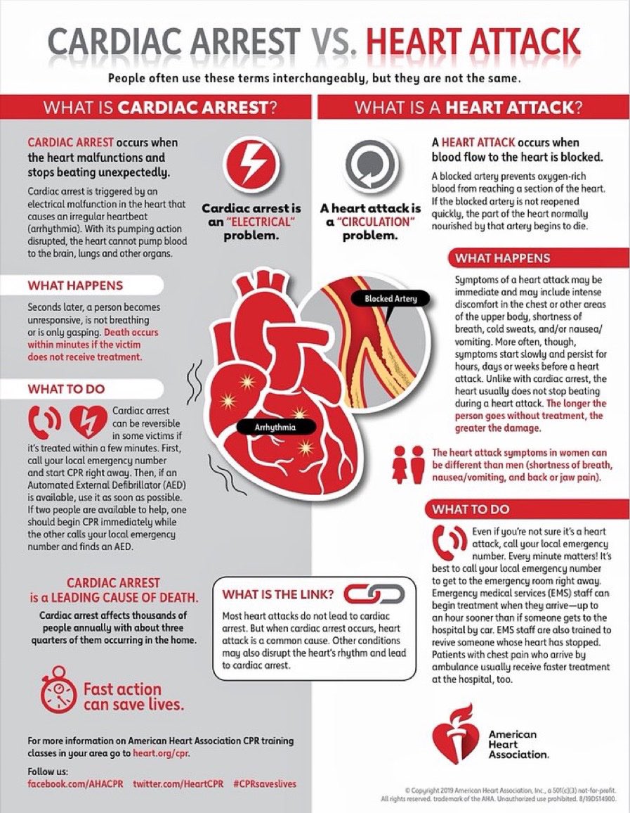 Cardiac arrest vs heart attack

#TipsForNewDocs #MedEd #MedTwitter #medicine #medical #medicare #health #healthcare #FOAMed #ClinicalPearl #clinicaltips #MedStudents