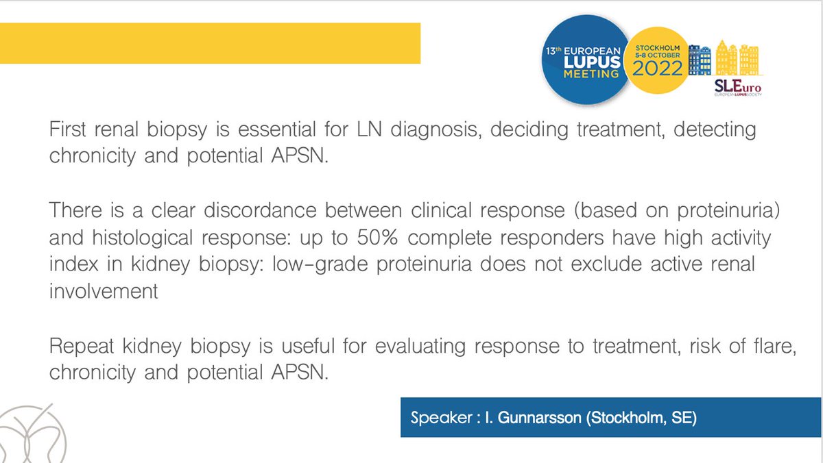 Wonderful talk by Iva Gunnarsson about the role of renal biopsies in lupus nephritis management #LUPUS2022