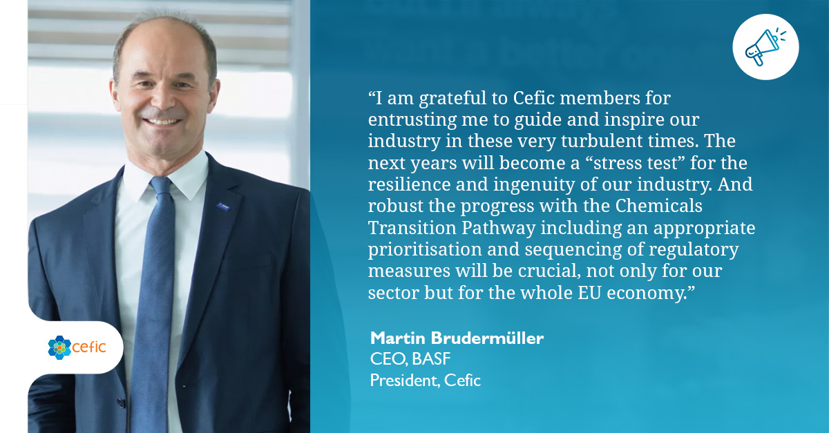 We are honoured to announce that Dr. Martin Brudermüller, CEO of <a href="/BASF/">BASF</a> was today re-elected President of <a href="/Cefic/">Cefic</a> for another 2-year term, effective immediately. bit.ly/3rBgkdE