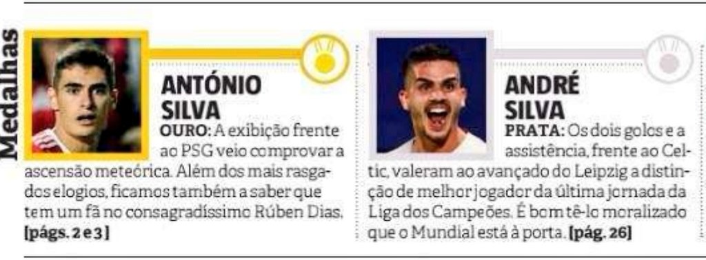 É interessante ver que o melhor jogador da jornada da Champions apenas tenha direito à medalha de PRATA, ficando o ouro para um jogador que nem foi o melhor da sua equipa, nem do seu jogo.

#Record