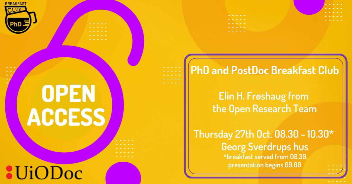 UiO_Doc's tweet photo. Open Access requirements? What is Plan S, Rights Retention Strategy, or DOAJ? And what does a 'level 1 journal' mean in the Norwegian system? This will be explained during our upcoming PPBC. As usual light breakfast will be served to sign up here: https://t.co/OW5EWxtHNr https://t.co/x90MNFJ2Iv