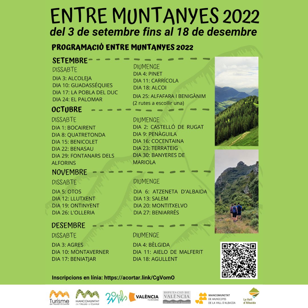 valenciaturisme's tweet photo. Aquest cap de setmana pots gaudir de la #ValldAlbaida. El dissabte 15 d'octubre, amb una ruta a #Benicolet i el diumenge 15, a #Beniatjar. T'animes?
@MlaValldAlbaida #ValènciaTurisme #ComunitaValenciana https://t.co/Xm3uXU1HMR