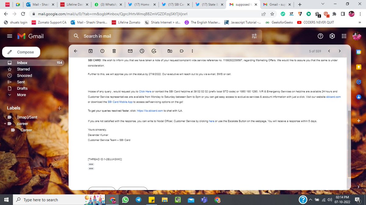 ShashiShankarM3's tweet photo. @SBICard_Connect and @TheOfficialSBI
I have not been getting SBI Credit Card Cashback for three months. Because SBI fail to provide cashback, you are punishing me with long call hold more than hours and mail so many times. On the other side you're sending a Credit card statement. https://t.co/LMFXG4VD4N