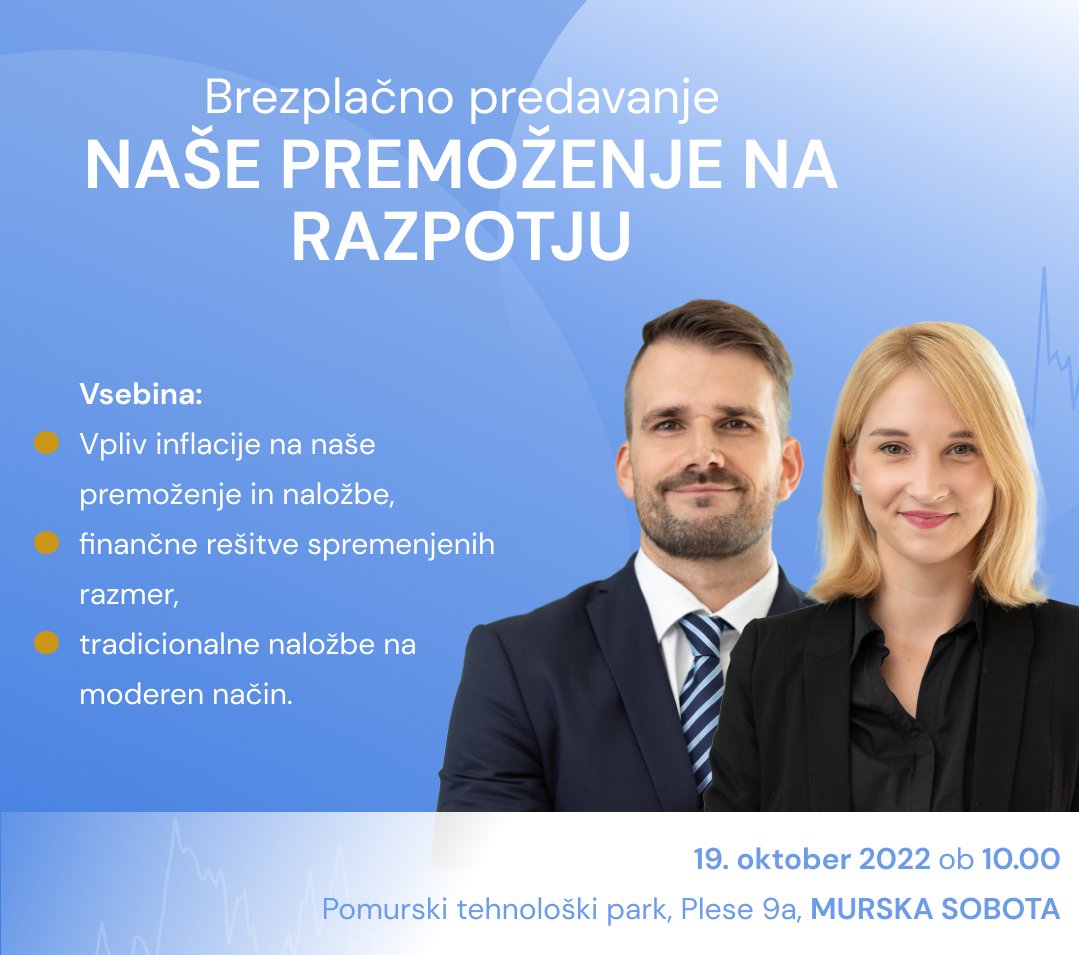 V sredo, 19. oktobra 2022, vas vabimo na brezplačno predavanje o vplivu inflacije na naše premoženje in naložbe, finančnih rešitvah v spremenjenih razmerah ter tradicionalnih naložbah na moderen način.
Več o dogodku tukaj: p-tech.si/nase-premozenj…
#finance #naložbe #SIO #inflacija