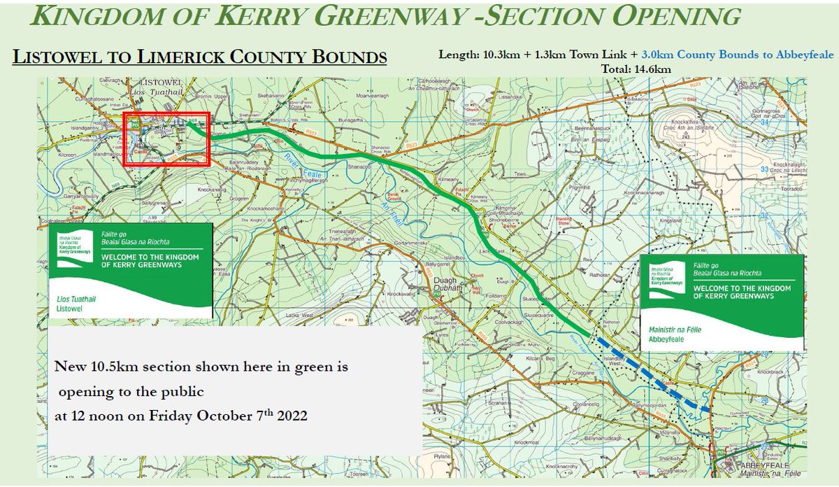 #Listowel #Greenway

Today at 12 noon, the section of the Kingdom of Kerry Greenway from Listowel to the Limerick County Bounds with Limerick will be open to the public.

Official opening at a later date 📅

Enjoy this new amenity when you get the opportunity

🏃‍♂️🚶‍♀️🚴‍♀️🚵‍♂️