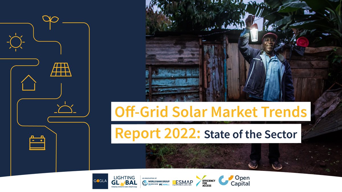 JUST LAUNCHED: The Off-Grid Solar Market Trends Report 2022 report finds 490 million people now have access to #electricity thanks to #offgridsolar solutions, an 18% increase since 2019, despite #COVID19. Explore the latest data: bit.ly/3Mf6zM3
 
#Endenergypoverty #SDG7