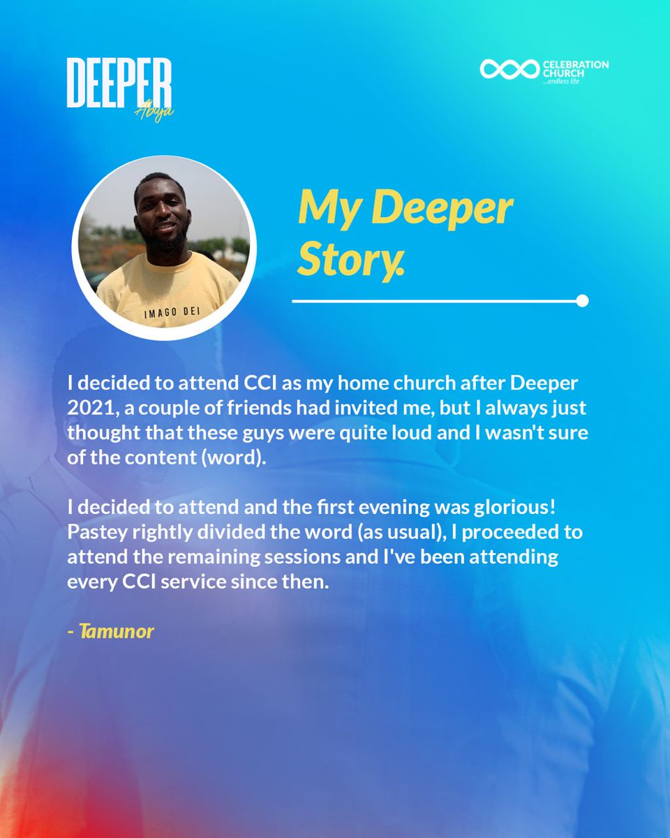 CCI_Abuja's tweet photo. Wondering what the 'hype' around Deeper is? You should come see for yourself 😉. Tamunor did and his testimony is evident. 

Cone ready to receive. Don't miss out! 🔥

#cciabuja #cciglobal #deeper #deeperabuja #deepercci https://t.co/fusKUp9qI4