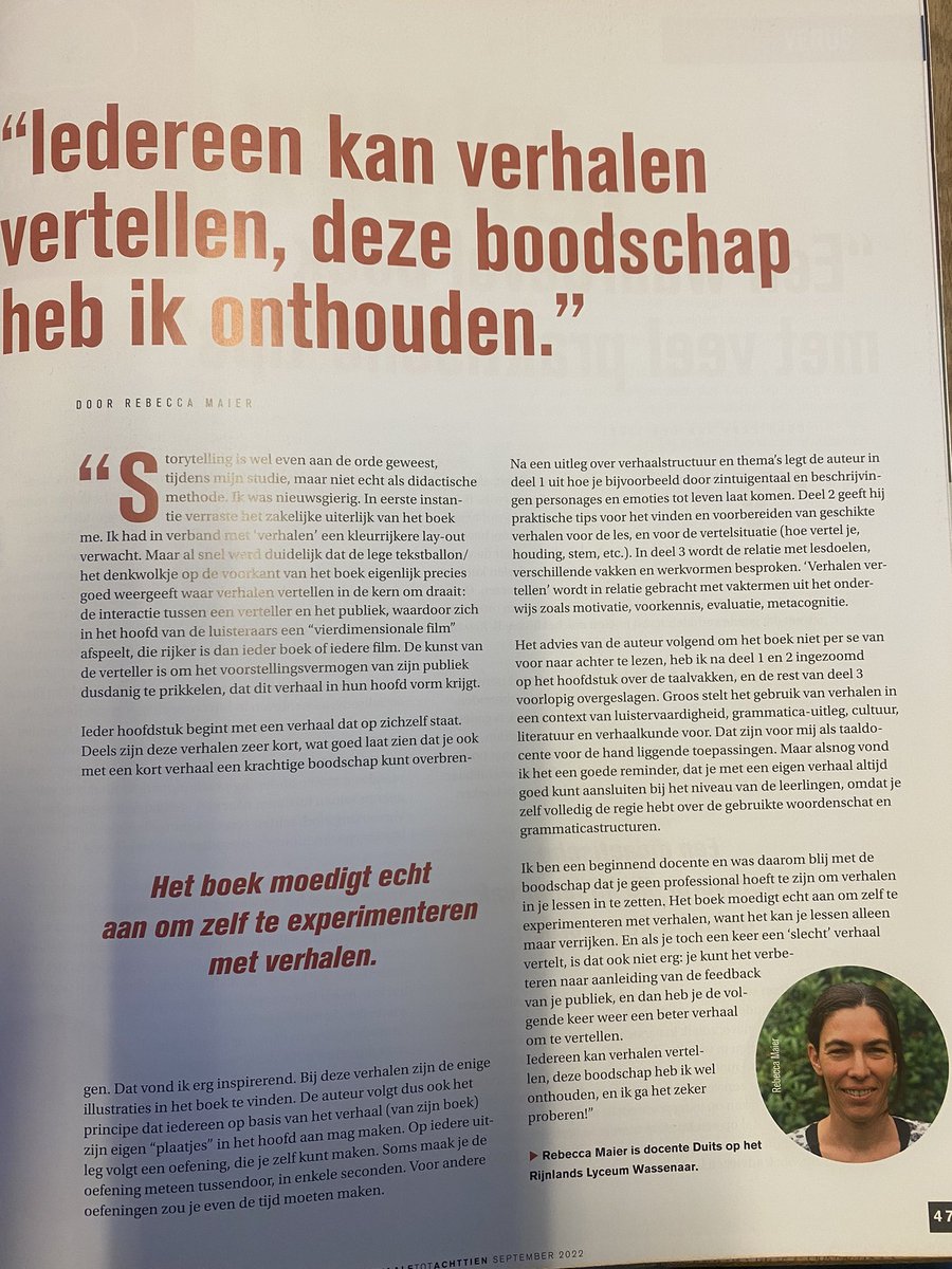 Onderwijstijdschrift Van Twaalf tot Achttien vraagt regelmatig aan onderwijsmensen om een recensie te schrijven van een boek. In de editie van september werd mijn boek besproken. Het zijn recensies waarvan ik zowaar bijna naast mijn schoenen ga lopen!