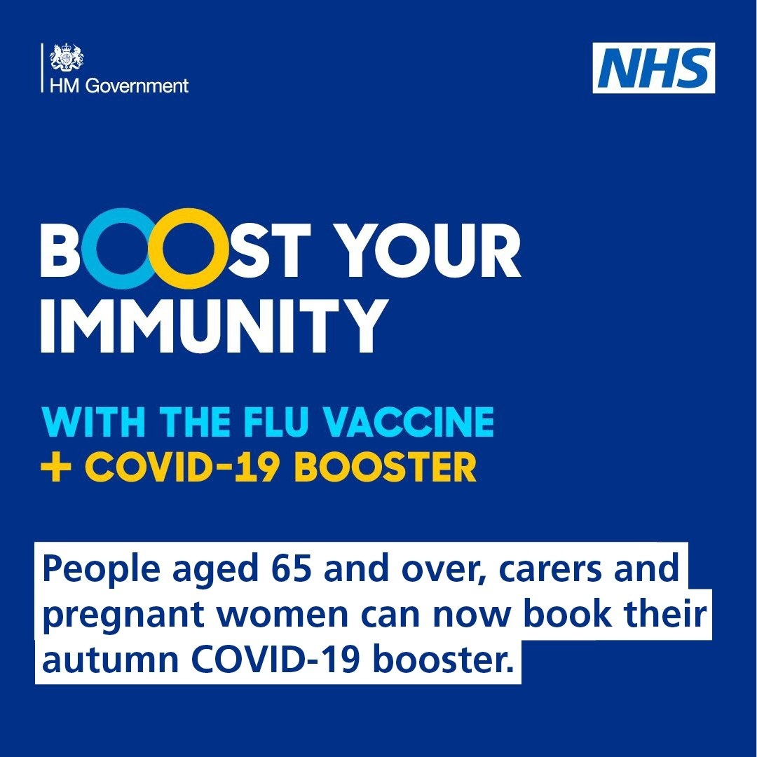 The NHS are offering autumn #Covid19 boosters for people who are aged 65 and over, pregnant, high-risk or a carer. Click here to book your vaccination👉 nhs.uk/conditions/cor…