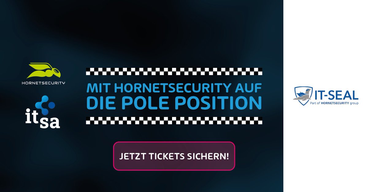 IT-Seal (@it_seal) on Twitter photo Lust auf Next-Gen #SecurityAwarenessTraining auf der #itsa in NĂĽrnberg? Dann komm an unserem Messestand in Halle 6 vorbei! AuĂźerdem gibt es ein besonderes Highlight in der Hornetsecurity World: Adrenalin pur auf der <a href="/Hornetsecurity/">Hornetsecurity</a> E-Kartbahn! eu1.hubs.ly/H01Wh5J0 Lust auf Next-Gen #SecurityAwarenessTraining auf der #itsa in NĂĽrnberg? Dann komm an unserem Messestand in Halle 6 vorbei! AuĂźerdem gibt es ein besonderes Highlight in der Hornetsecurity World: Adrenalin pur auf der <a href="/Hornetsecurity/">Hornetsecurity</a> E-Kartbahn! eu1.hubs.ly/H01Wh5J0