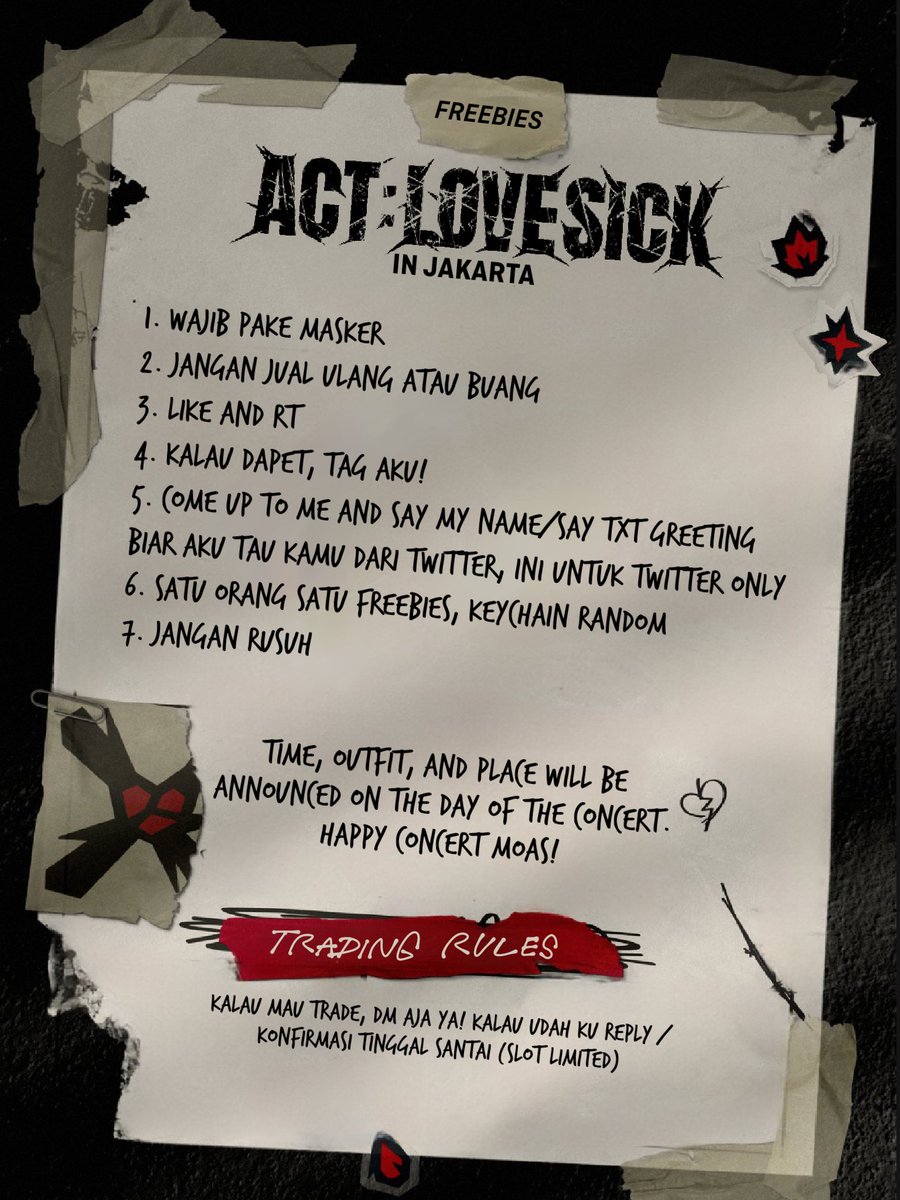 YS_991506's tweet photo. HELP RT🖤]
🥀 FREEBIES ACT : LOVE SICK IN JAKARTA

📍ICE BSD, details D-DAY
🗓 12 October, 2022
🕛 TBA 

baca rules ya! more information in THREAD, and NEW information will be added to QRT

#ACTLOVESICKinJKT #TXTinJKT #TXTinJAKARTA #ACT_LOVE_SICK https://t.co/BHN0Xl0BC4