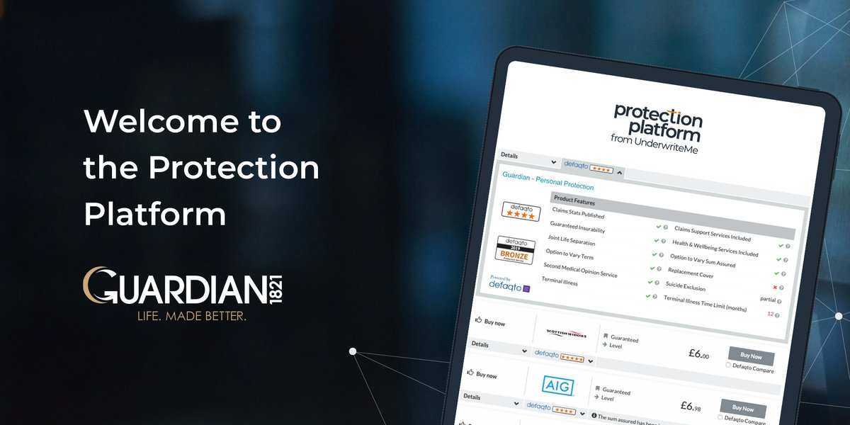 👋🏼 WELCOME TO THE PROTECTION PLATFORM FAMILY, GUARDIAN!!
 
We’re thrilled to announce that <a href="/guardian1821/">Guardian</a> are now offering buy now prices across a range of products including Life, CI and FIB cover on our platform!
 
👩🏽‍💻 Join today for FREE --> lnkd.in/dHhTQsqr