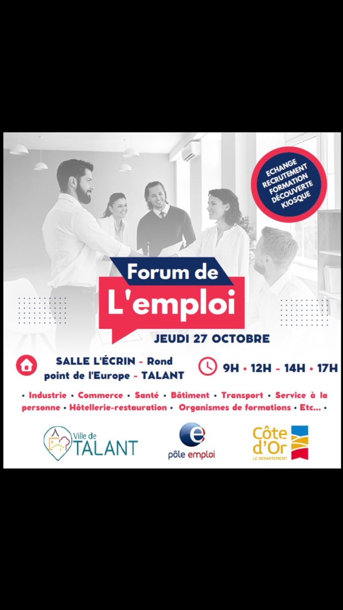 PoleEmploiBFC #tousmobilisés: Forum de Talant salle l’ECRIN: Plus de 50 Entreprises et organismes  de formations,kiosques. Conférences… Plusieurs postes tous secteurs à pourvoir 👍 Venez  nombreux Merci aux partenaires et aux équipes #dijon nord