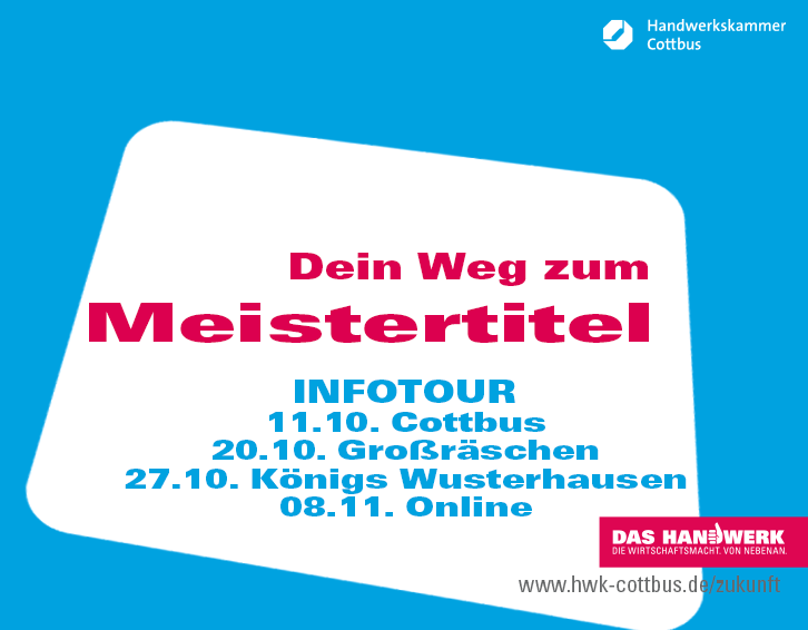 HWKCottbus's tweet photo. Auf unserer Infotour vermitteln wir nützliches Wissen, wie wissensdurstige Handwerker die sich dem Thema Meisterausbildung nähern wollen.
https://t.co/kPnQ3aegG1    
03557835555
#handwerker #meisterkurs #meisterkurse #meisterschule #handwerkerausleidenschaft #zeitzumumdenken https://t.co/Z4xLdyqG1U