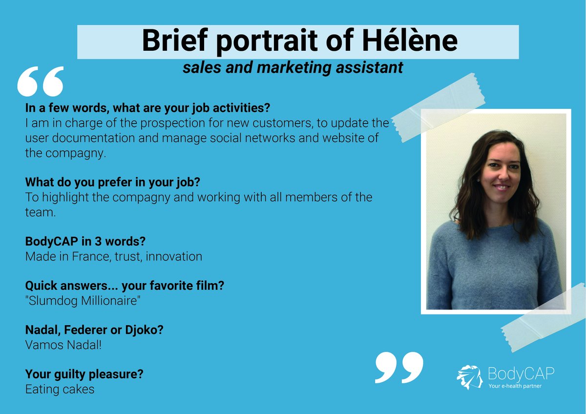 BodyCap's tweet photo. [#CORPORATE 👔]

A few days ago, we shared the first portrait of one of our collaborators and here is the following! 

This week, do you want to know more about @Helenebtld Marketing assistant at @BodyCap? 💬 Well, it is her turn!

#team #company #corporate #BodyCAP https://t.co/vj6J1x5ovg