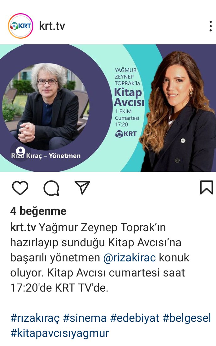 KRT'de Yağmur Zeynep Toprak'la edebiyat, sinema konuştuk. Yarın yayında.