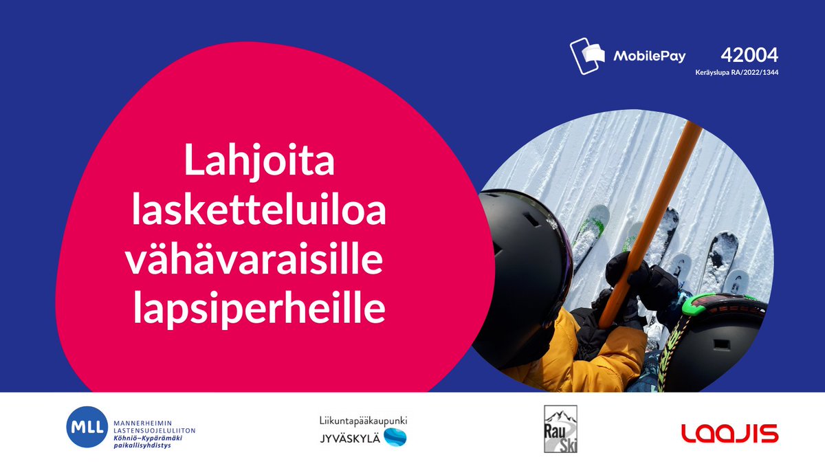 MLL:n paikallisyhdistyksen kampanja jyväskyläläisille vähävaraisille lapsiperheille.
Lahjoita
👉 MobilePayllä numeroon 42004 tai 
👉 tekemällä tilinsiirron keräystilille FI3752900220704389 viitteellä 42000. 
#lasketteluiloa 
#mll 
#liikuntapääkaupunki 
#rauski 
#laajis