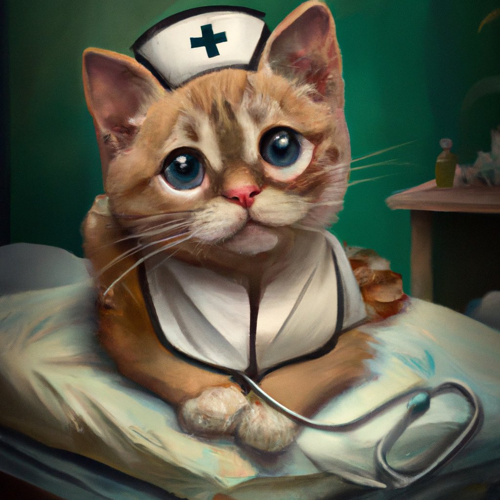 briantheremix's tweet photo. Cuteness overload!! ❤️
Get me a cat to pet, stat!! 🩺
#cat #cats #catart #art #digitalart #ai #aiart #doctor #nurse #catnurse #catdoctor https://t.co/G8WAcHdDBg