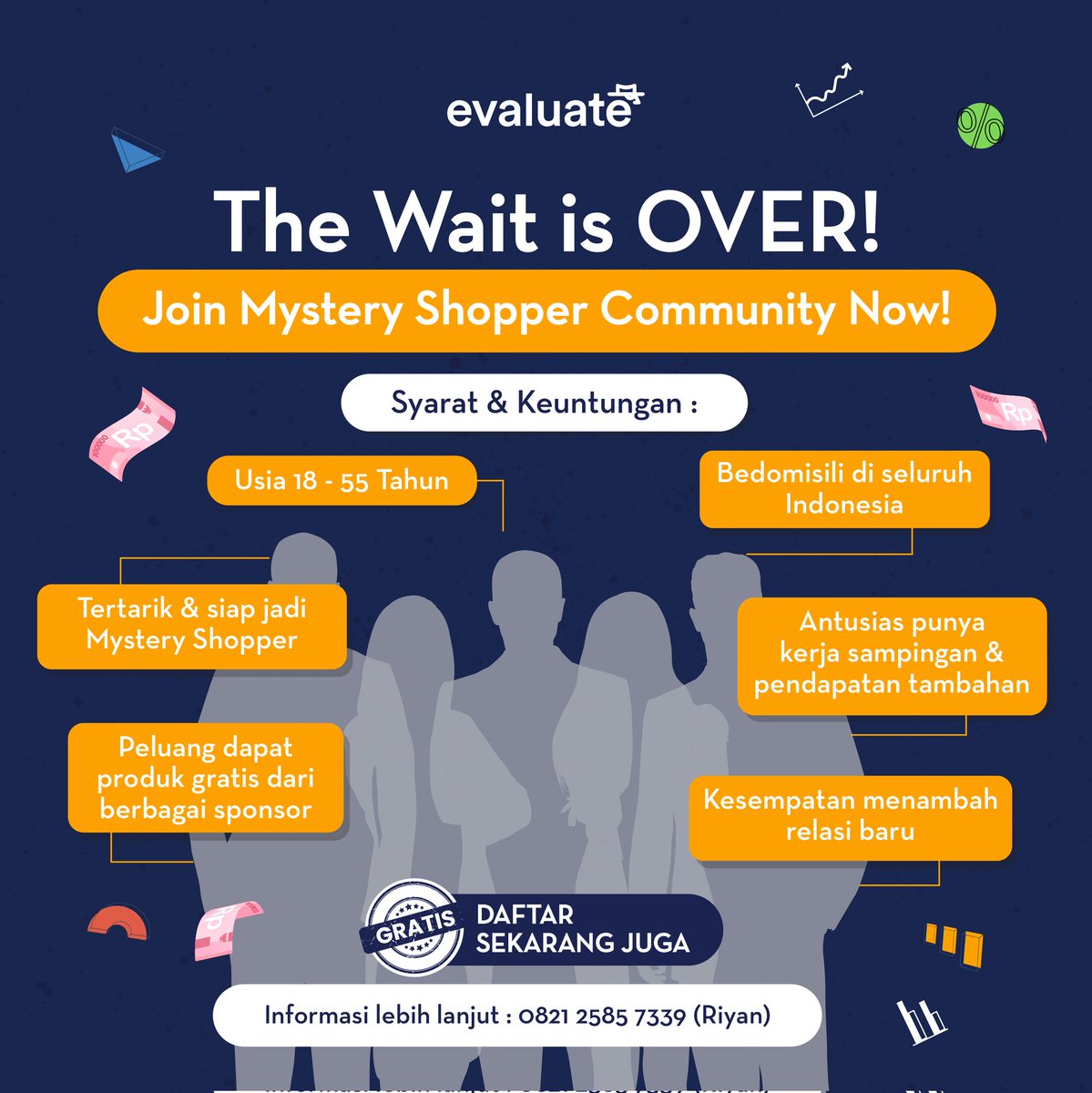 Jangan Kelewatan!
Buat kamu yang incer KERJA PART TIME &amp; CUAN EKSTRA, Join Evaluate Mystery Shopper Community sekarang!
GRATIS!
-KLIK LINK DI BIO-
Informasi lebih lanjut : 0821 2585 7339 (Riyan)

#mysteryshopping #infoloker #freelance #infoloker2022 #mysteryshopper #infofreelance