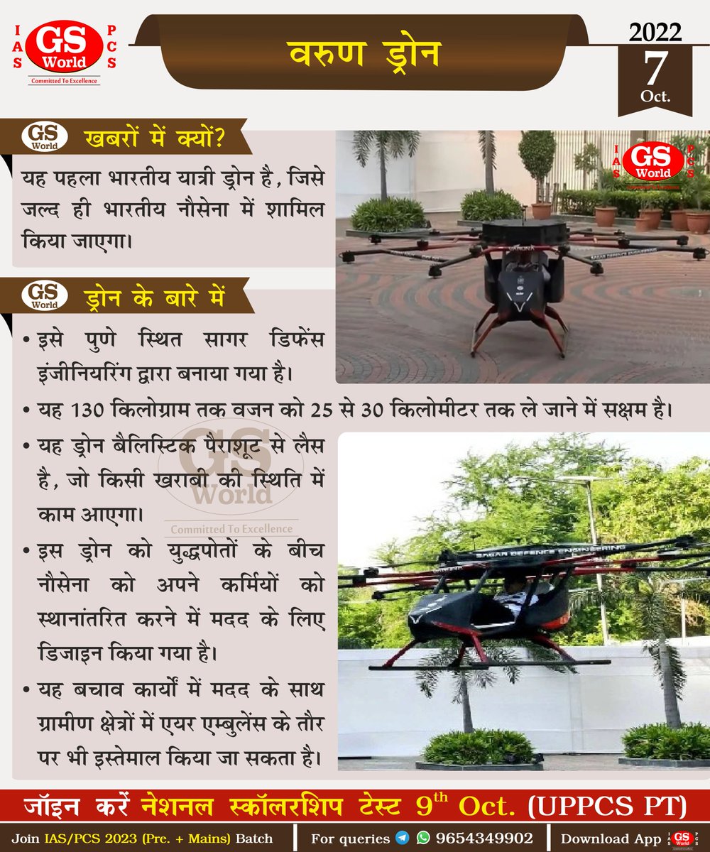GSWORLDIAS1's tweet photo. In today’s #ConceptBooster, read about Varun Drone.
#GSWORLD #IAS #UPSC #UPPCS #VarunDrone #Indianpassengerdrone #IndianNavy #SagarDefenceEngineering https://t.co/YSuLHHcMu8