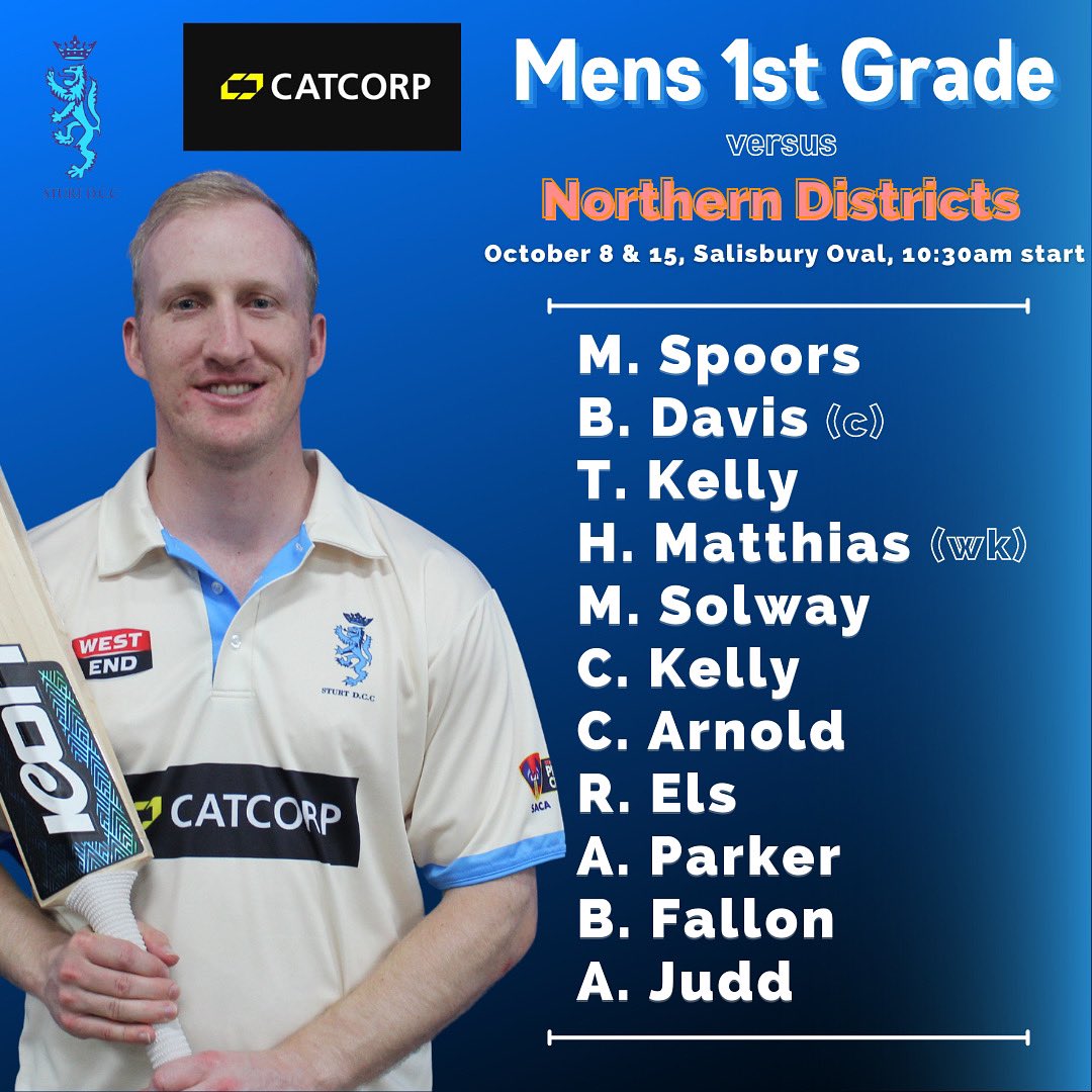Our Catcorp Men’s 1st Grade kick off their 2022/23 season tomorrow against Northern Districts ✈️ 

A big congratulations to Brad Fallon (1st Grade Cap #619) and Mark Solway (1st Grade Cap #620) on their debuts tomorrow. Check out who’s lining up alongside them below 👇🏽 #BleedBlue