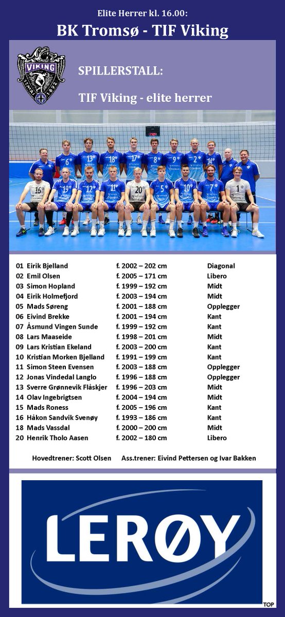 Bures boahtin volleyspáppagilvui! Velkommen på kamp! #Mizunoligaen #volleyball
Lørdag 8. oktober kl. 1330: #BKTromsø Elite Damer vs. TIF Viking
Lørdag 8. oktober kl. 16: BK Tromsø Elite Herrer vs. TIF Viking
Begge kampene går i Tromsøhallen. #Tromsø #Norway