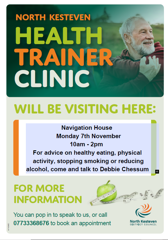 NavigationHouse's tweet photo. North Kesteven District Council will be hosting a health clinic with us at Navigation House on Monday 7th November 10am-2pm. Stop by or make an appointment today to get lots of useful advice! #healthclinic #nkdc @heartoflincs @NorthKestevenDC https://t.co/XDKGFBvw18