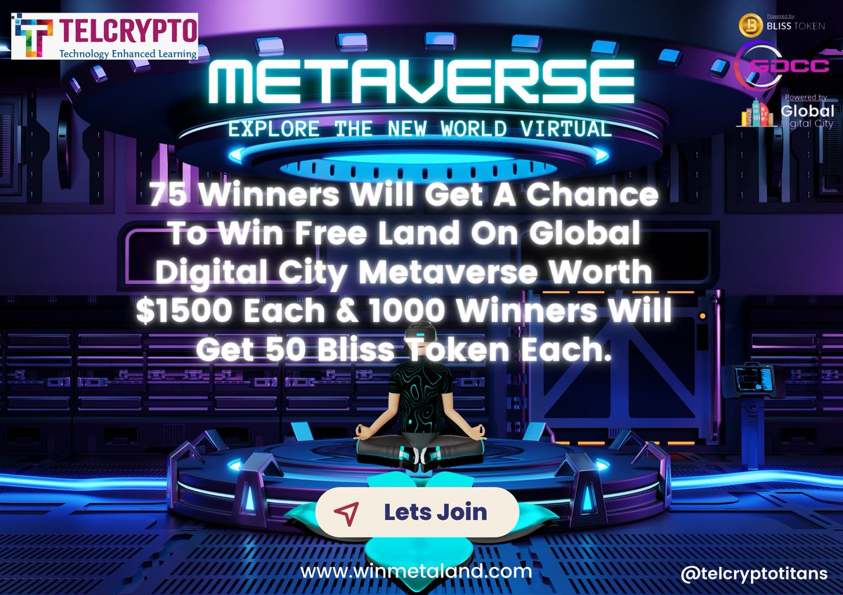 TelcryptoA's tweet photo. Referral link: https://t.co/dIWw9QHRiL
Own land on the Metaverse through Win Meta Land Contest powered by GDCC Blockchain, Bliss token, and Global Digital City
Have you ever dreamed of owning land on the metaverse? Here's your chance…
#blockchain #telcrypto #telcryptotitans https://t.co/8PhKzdNi8V