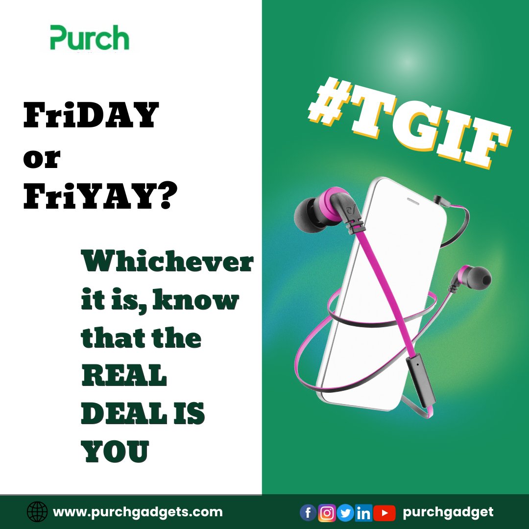 Purchgadget's tweet photo. No matter what your Friday looks like - Cheer Up because The Real Deal is YOU!

#fridayvibes #tgif #officespace #lagosbusiness #entreprenuers
#purchelectronics #hustlersquare #electronicsstore #madeinnigeria  #madeinnaijabrands #purchgadgets https://t.co/1LgWz6zb41
